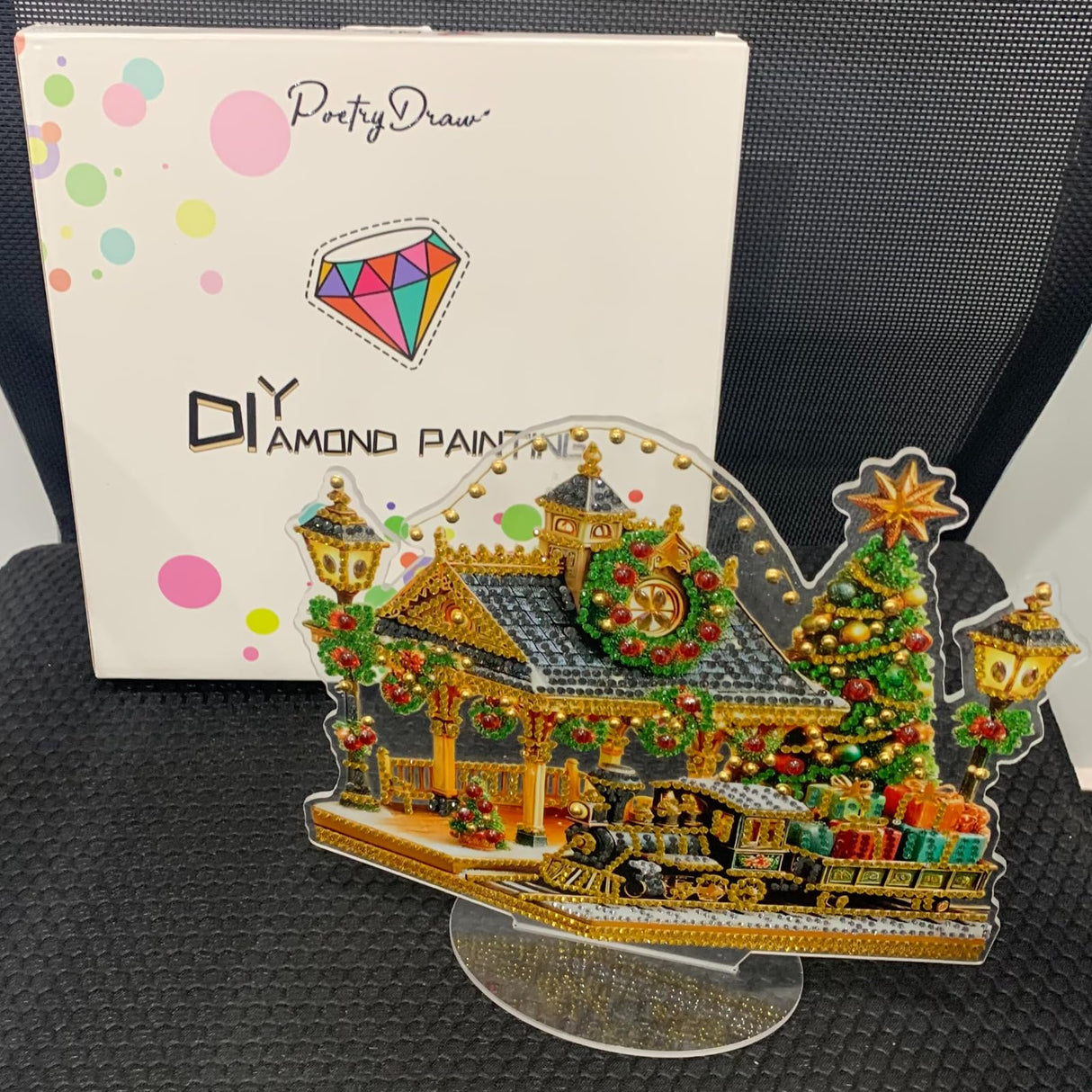 Poetrydraw Diamond Art Ornament Desktop Kit Christmas Train, Stand Up Acrylic Diamonds Painting Ornament Kit for Adults, DIY Special Diamond Gem Craft Table Tops Placement Board Kit WoodArtSupply