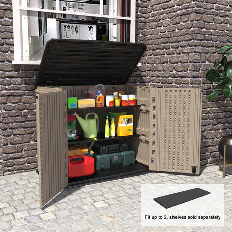 KINYING Outdoor Storage Shed - Horizontal Storage Cabinet Waterproof for Garden, Patio, Backyard, Storage Box for Easy Storage of Garbage Cans, Tools, Lawn Mower, 35 Cubic Feet,Dark Brown KINYING