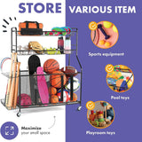 HOME IT Garage Sports Equipment Organizer - Garage Ball Storage Rack Organizer Holder with Baskets, Rolling Wheels & Breaks - Large Capacity Heavy Duty Steel Ball Storage Cart HOME IT
