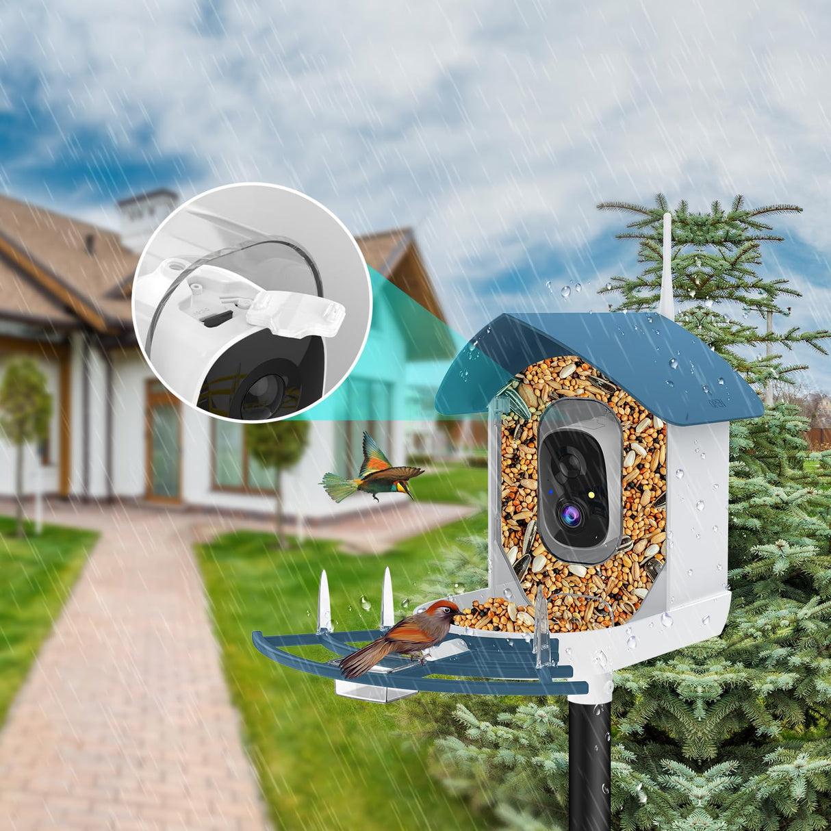 Bird Feeder with Camera,AI Identify Birds Species,Smart Birds Camera with Solar Powered,Auto Record 1080P Birds Video in Backyard,Instant Notifications,Ideal Gifts for Family and Bird Lovers,Navy Blue Fazoxo