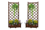Anraja Raised Garden Bed Planter with Trellis Outdoor Wood Box 67in Set of 2 Flower Standing Planter Box Privacy Lattice Panels with Legs for Patio Porch w/Drainage Holes Anraja