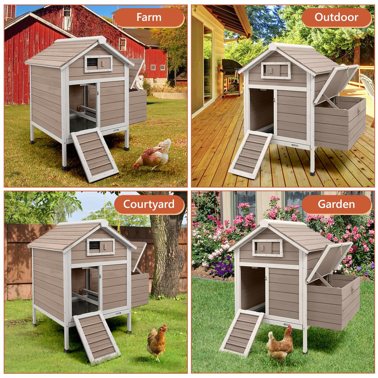 Magazoopet Large Chicken House Outdoor with 2 Nesting Box, Small Wood Chicken Coop Hen House with Removable Trays, Ramp, Outdoor Indoor Rabbit Hutch Poultry Cage (32" L x 23.6" W x 36.6" H) Magazoopet