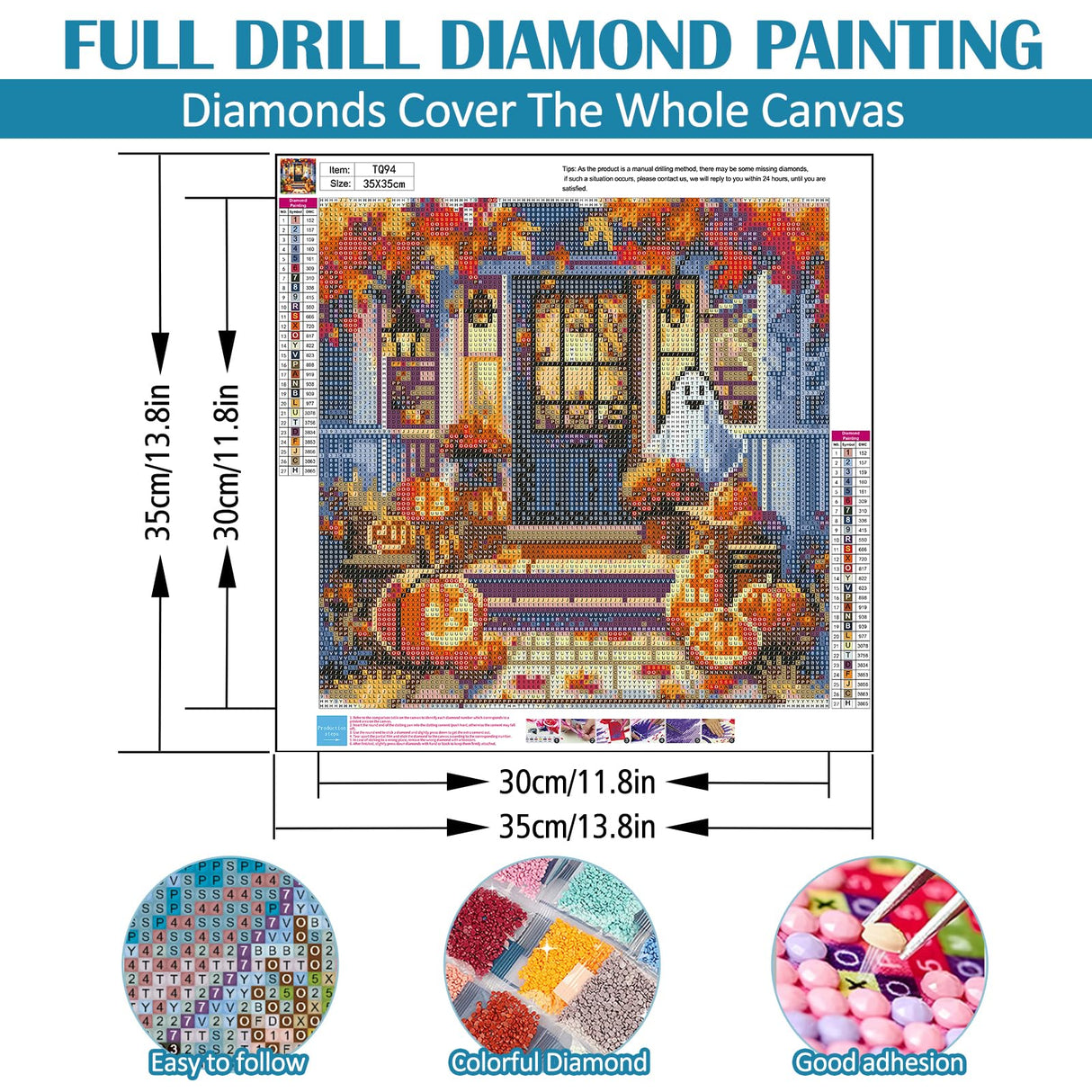 Autumn Pumpkin Ghost Leaf Diamond Art Kits for Adults, 5D Diamond Painting Kits for Adults Beginners, DIY Full Round Drill Diamond Dot Painting Gem Art Kits for Adult, Home Wall Decor 13.8x13.8 Inch VCLKDIY