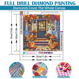 Autumn Pumpkin Ghost Leaf Diamond Art Kits for Adults, 5D Diamond Painting Kits for Adults Beginners, DIY Full Round Drill Diamond Dot Painting Gem Art Kits for Adult, Home Wall Decor 13.8x13.8 Inch VCLKDIY
