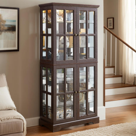 Eyisean 69" H Lighted Curio Display Cabinet, Glass Display Cabinet with 4 Glass Doors and Adjustable Shelves for Collectibles, Light Bulb Included, Vintage Showcase for Home Office Display (Cherry) Eyisean