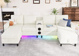 ZSDT Sectional Couches for Living Room, 6 Seat Sectional Sofa Smart Module-Bluetooth Speaker/RGB Light/Charging Station, Chenille U Shaped Couch with 2 Movable Storage Ottomans (Beige) ZSDT