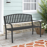 Maemttes Outdoor Bench Garden Bench, Weatherproof Anti-Rust Heavy-Duty Outside Benches Clearance, Wrought Iron Metal Bench for Front Porch, Patio, Park Maemttes