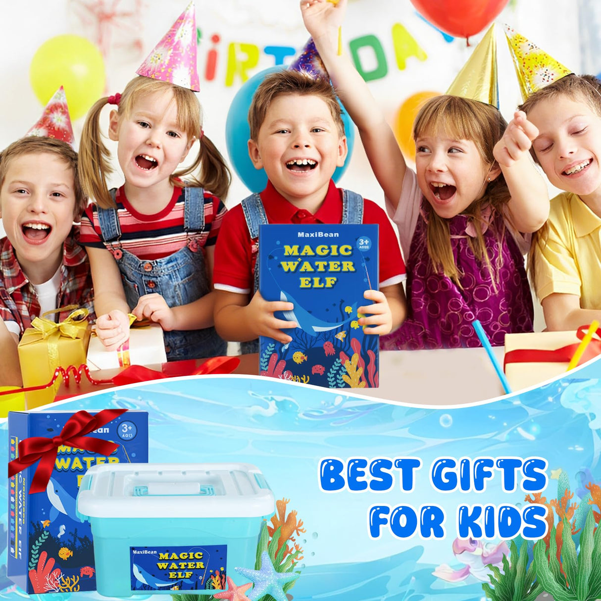 Magic Water Elf Toy Kit，Aqua Fairy Water Gel Kit-16 Magic Gesl&15 Molds-Make Water Pets with Fishing Set - Fun Kids DIY Craft Kit, Birthday Gift & Party Favors for Kids Ages 3+ MaxiBean