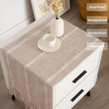 Hpxrom Rustic Small Linen Table Runner Farmhouse Burlap Boho Striped Table Runners Light Coffee Short Table Runner with Hand-Tassels for Dining Wedding Dresser and End Table Decor 14 x 36 Inches Hpxrom