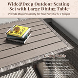 U-MAX 7 Pieces Patio Furniture Set, Outdoor Sectional Sofa Conversation Set, All Weather Wicker Rattan Dining Table & Chair with Ottoman, Grey Rattan&Grey Cushion U-MAX