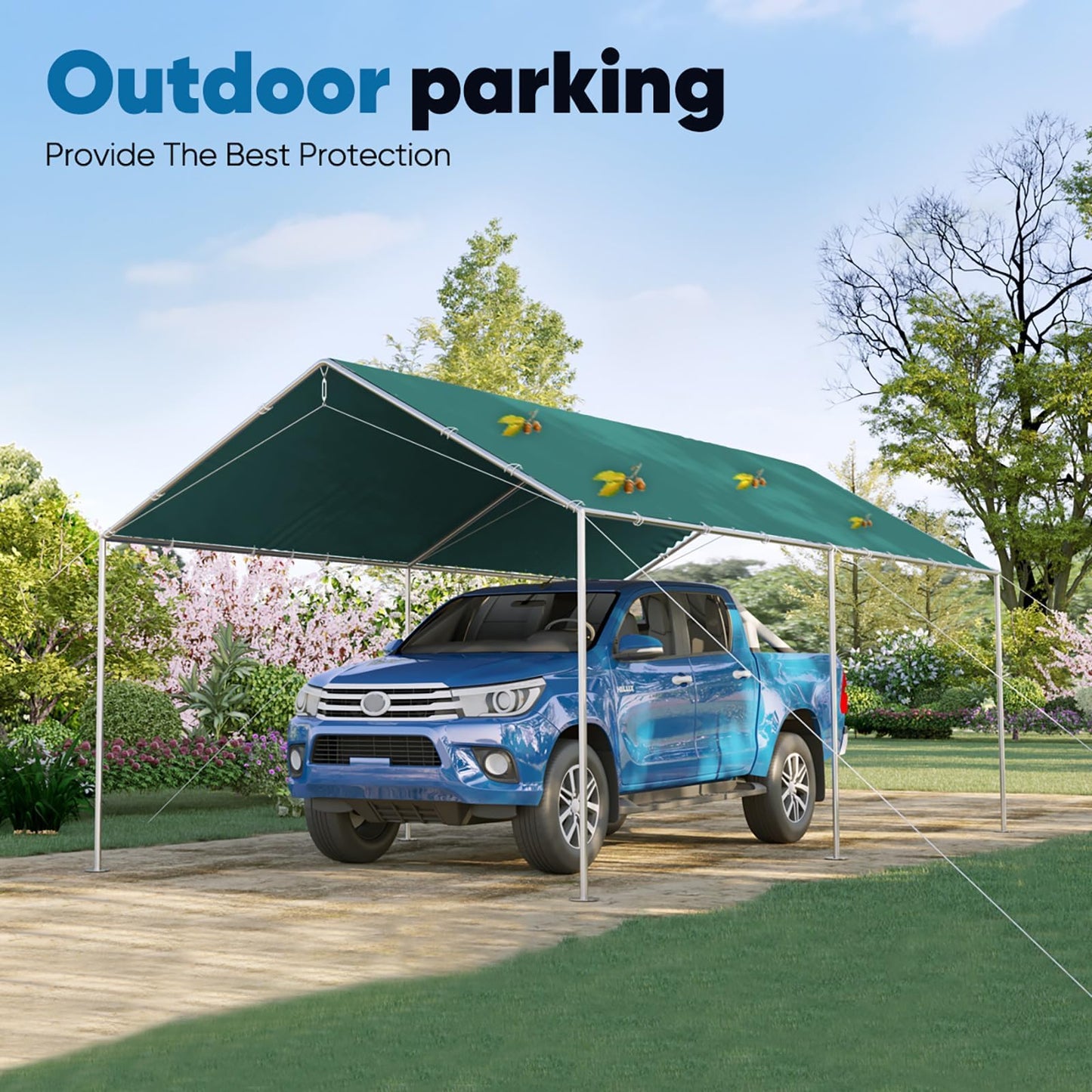 Quictent 10X20ft Upgraded Heavy Duty Carport Car Canopy Party Tent with 3 Reinforced Steel Cables-Green