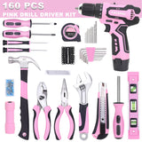 FASTPRO 160-Piece Pink Tool Set with 12V Cordless Lithium-ion Drill Driver, Lady's Home Repairing Tool Kit with Drill in Storage Case, For DIY, Home Maintenance. FASTPRO