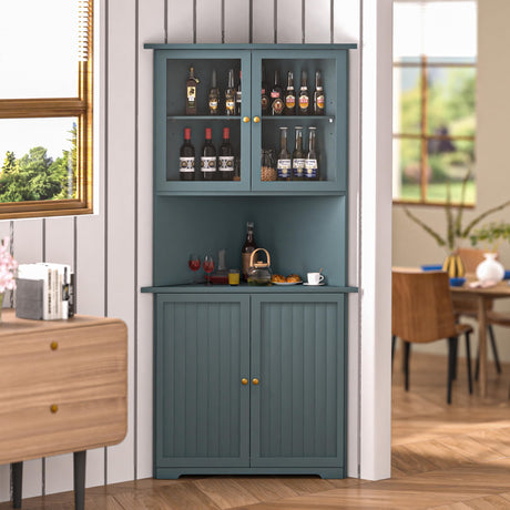 Yardenaler 71'' Tall Corner Cabinet, Freestanding Corner Storage Hutch with Doors and Shelves for Living Room, Bathroom, Kitchen, Blue Yardenaler