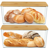 Qilinba 2 Pcs Clear Bread Box with Bamboo Board Lid for Kitchen Countertop, Bread Storage Container for Homemade Bread Qilinba