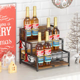 LOTEYIKE 3 Tier Coffee Syrup Rack Organizer, 12 Water Bottles Holder Stand Liquor Cabinet Storage Shelves, Wine Rack Countertop Storage Rack Coffee Bar Cabinet for Kitchen LOTEYIKE
