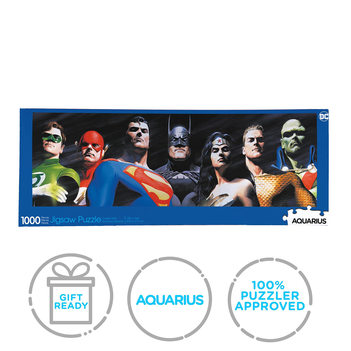 AQUARIUS DC Comics Justice League Puzzle (Slim 1000 Piece Jigsaw Puzzle) - Glare Free - Precision Fit - Officially Licensed DC Comics Merchandise & Collectibles - 12 x 36 Inches AQUARIUS