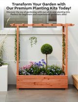 GarveeLife Raised Garden Bed with Trellis, 45 Inch Wood Planter Box with Side Trellis, Hanging Roof, and 4 Drainage Holes, Freestanding Elevated Garden Bed for Climbing Plants, Vines, Flowers GarveeLife