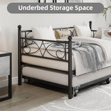IDEALHOUSE Twin Daybed with Trundle, Metal Trundle Bed, Sofa Bed Frame, Heavy Duty Metal Slats, for Living Room, Bedroom, Guest Room, Space Saving, Black IDEALHOUSE