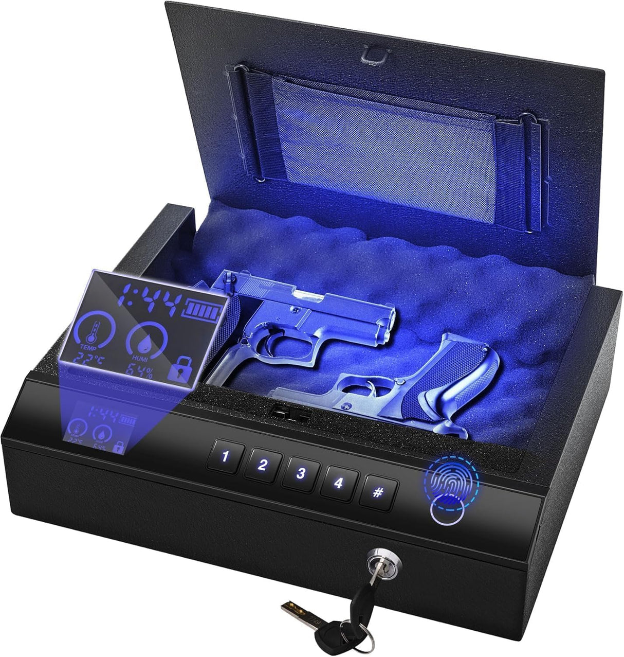 Sgorlds Biometric Gun Safe for Handgun with LCD Display of Temperature Humidity, Fingerprint Quick Access Pistol Safe with USB C Port, 12.6"x 10.24"x 3.15", Black Sgorlds
