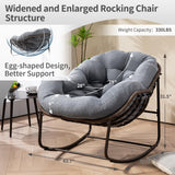 HOMEFUN Outdoor Patio Rocking Chairs, Oversized Papasan Rock Chair Indoor with Teddy Padded Cushion - Rocker Egg for Front Porch, Garden, Backyard Dark Gray HOMEFUN