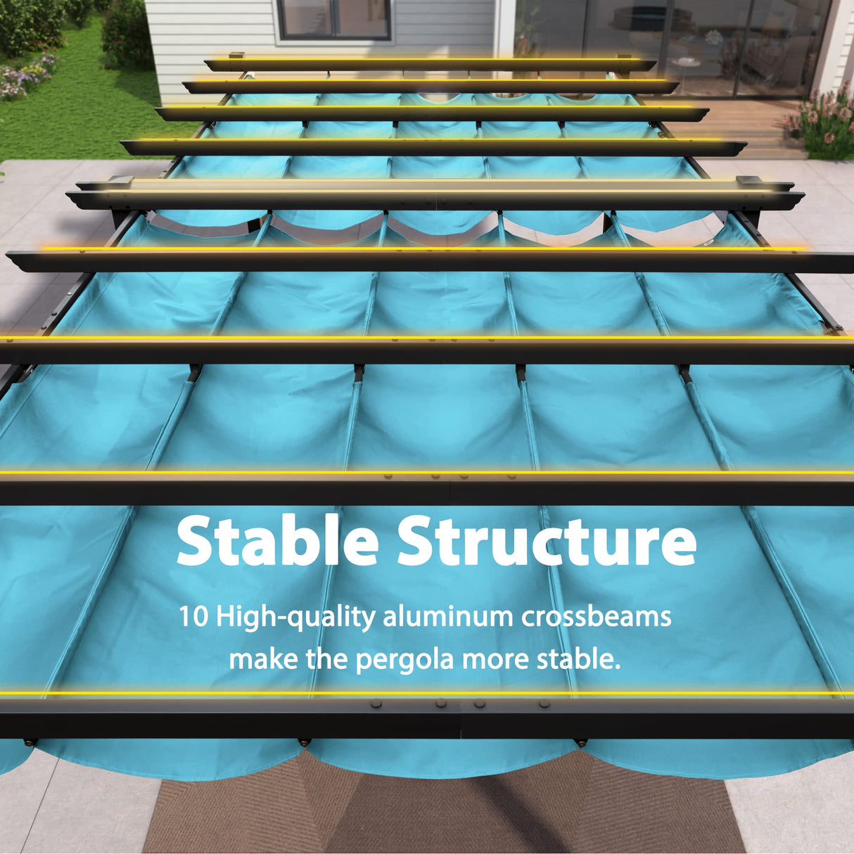 PURPLE LEAF 12' X 18' Outdoor Pergola with Retractable Canopy Aluminum Shelter for Porch Garden Sun Shade Pavilion Grape Trellis Grill Gazebo Modern Backyard Deck Metal Patio Pergola Turquoise Blue PURPLE LEAF