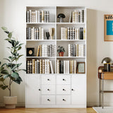 IRONCK 78.7" Bookcase with 6 Drawers, 6 Tier Large Bookshelf with 2 Doors, Large Bookcase with Adjustable Shelves, Tall Storage Cabinet for Home Office, Living Room, White IRONCK