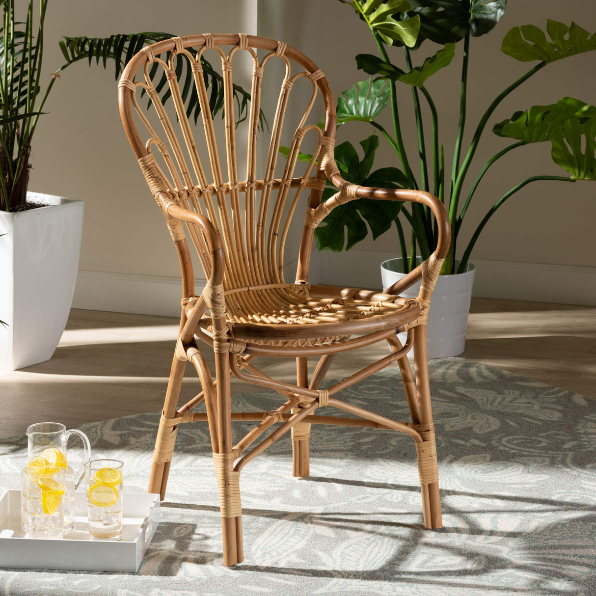bali & pari Sheraton Modern and Contemporary Light Honey Rattan Dining Chair bali & pari