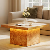 YITAHOME Coffee Table Square LED Coffee Table, Burl Wood Grain Tea Coffee Tables for Living Room/Apartment, Modern Wooden Center Table for Office Decor, Burl Wood YITAHOME
