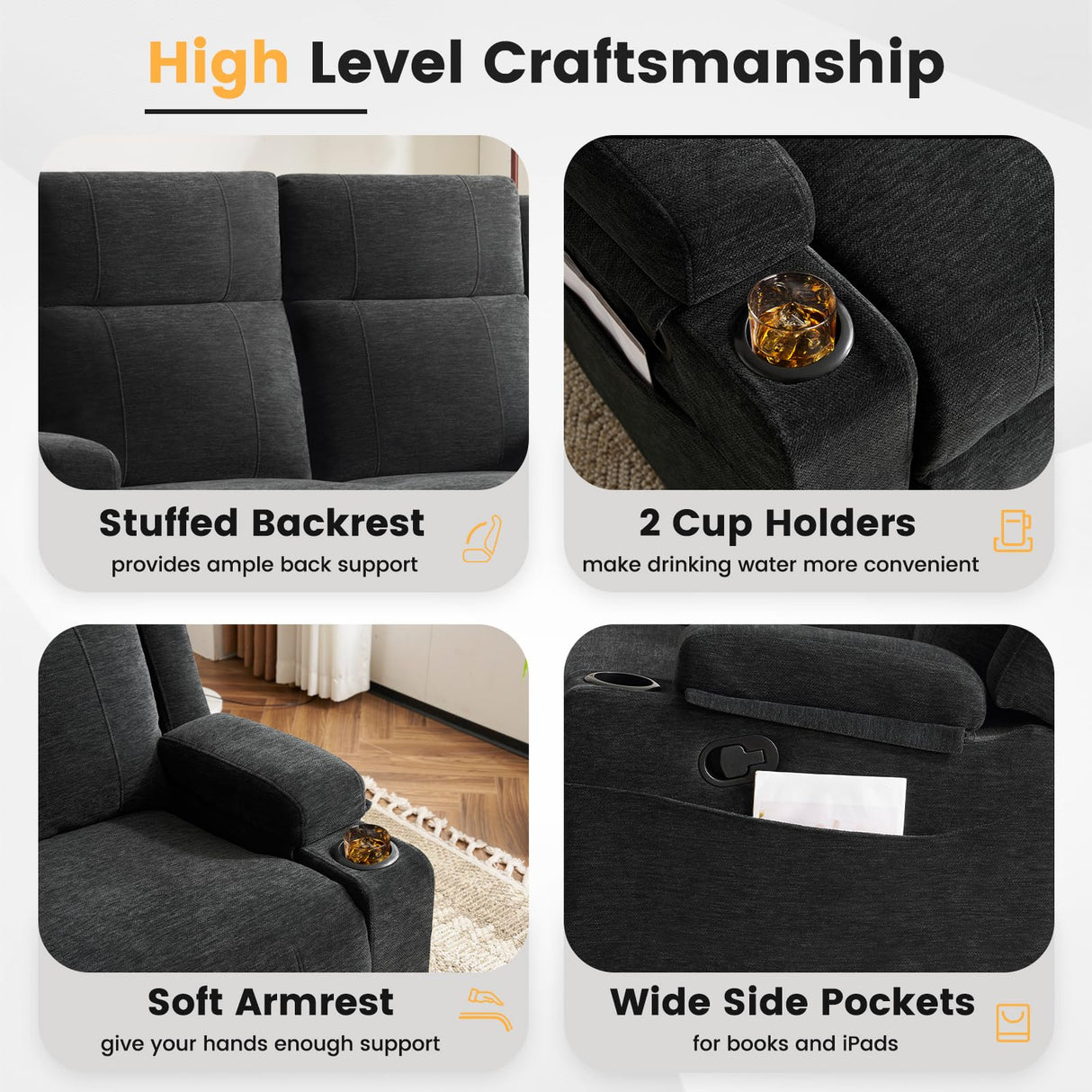 RIHEREFY Loveseat Recliner, Loveseat Sofa with Adjustable Footrest, Wall Hugger Recliner for Living Room & Home Theater & RV(Black) RIHEREFY