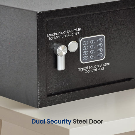 SereneLife Electronic Safe Box | Heavy-Duty 13.8’’ x 9.8’’ Small Lockbox | Digital Keypad Code & 2 Key Override | Compact Money Safe for Cash, Jewelry, Valuables | Wall & Floor Mountable Storage SereneLife