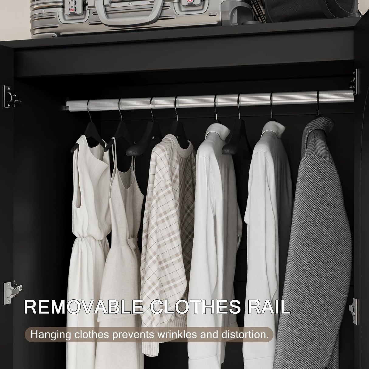 Einhomn Wooden Armoire Wardrobe Closet with 2 Doors and 2 Drawers,Freestanding Armoire Storage Cabinet with Shelves,Tall Clothing Storage Cabinet Suitable for Bedroom,Black Einhomn