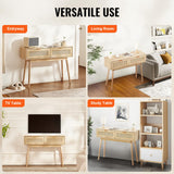 VEVOR Rattan Console Table with 2 Storage Drawers, Rattan Entryway Table with Natural Rattan Sliding Door, Console Sofa Table for Living Room, Study, Entryway Or TV Wall, Natural VEVOR