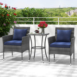 Tangkula 3-Piece Patio Furniture Set, PE Wicker Conversation Bistro Set w/A Tempered Glass Table & 2 Cushioned Chairs, Outdoor Table & Chairs Set for Patio Porch Yard Garden (Mix Gray+Navy) Tangkula