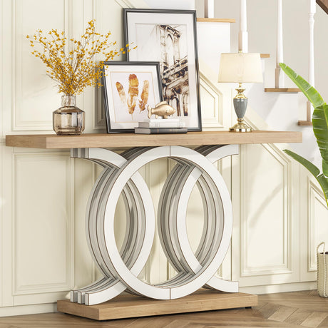Tribesigns 55 in Console Table with Geometric Base, Modern Hallway Table, Wooden Entryway Table, Foyer Sofa Table, Unique Long Accent Table for Decoration and Organization (White) Brand Tribesigns