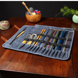Earth & Fiber Co. Waxed canvas knitting needle case (up to 16 inches) - knitting bag - knitting needle organizer- knitting needle storage - circular knitting needle case (blue) Earth & Fiber Co.