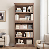 GarveeHome 71 in Farmhouse Bookcase w/Display Rack & Fluted Design, 5 Tier Tall Bookshelf with Wooden Base, Wood Bookshelf Vintage Book Shelf for Office Library (Brown, 71.5" H x 30.7" W x 11.9" D) GarveeHome