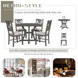 Merax 5 Piece Round Dining Table Set 4 Retro Chairs with Special-Shaped Table Legs, Exquisitely Designed Hollow Chair Back for Dining Room, Gray Merax