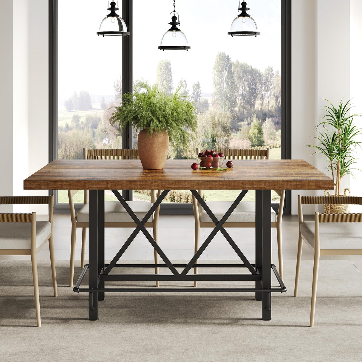 LITTLE TREE 63-Inch Industrial Bar Table with Metal Footrest, Counter Height Pub Table for Kitchen, Home Bar & Entertaining (Brown) LITTLE TREE