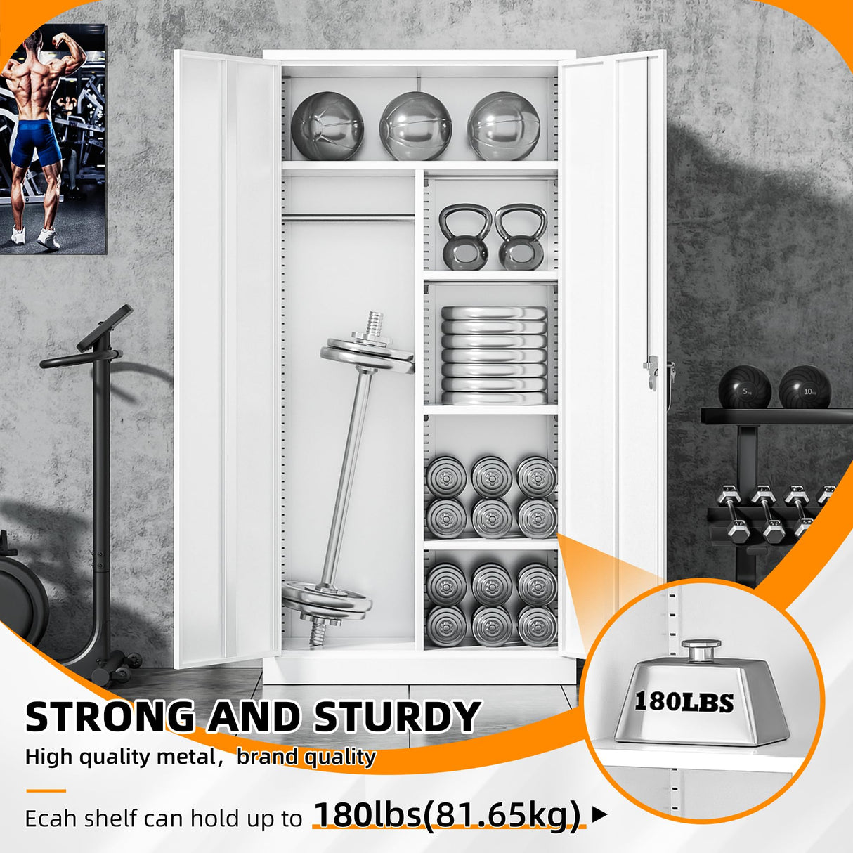 INTERGREAT Metal Wardrobe Closet, 72" White Locking Storage Wardrobe Cabinet with Doors and Shelves, Tall Steel Clothes Storage for Office, Home, School, Gym INTERGREAT