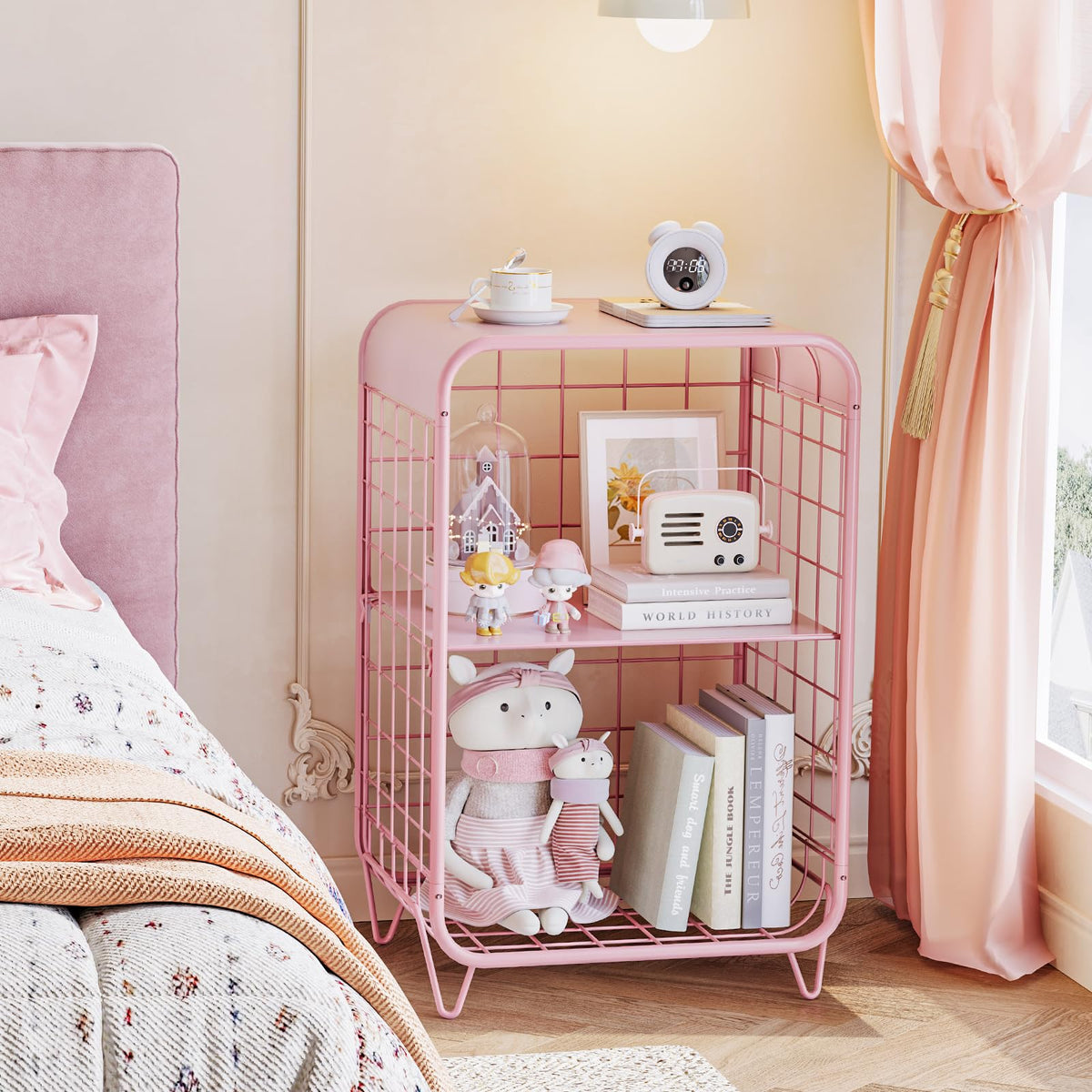 SYKIARIOL Metal Side Table,Cute Pink Nightstand,3 Tier End Table with ...