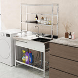 Toemics 39'' Stainless Steel Utility Sink, Free Standing Commercial Single Bowl Sink with Left Drawer & Shelves & Cold and Hot Water Pipe, Indoor and Outdoor Sink for Laundry Room, Garage, Kitchen Toemics