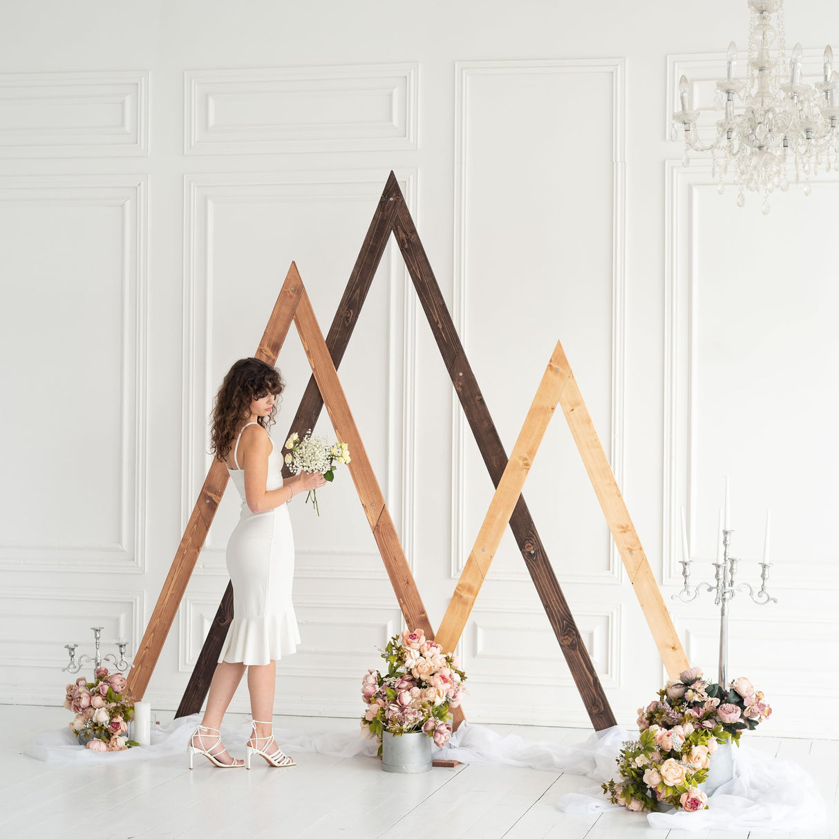 Wooden Arch for Wedding Boho Décor - Rustic Wedding Arbor Decor Ceremony Geometric Arches - Anniversary Natural Wood Backdrop Stand Sets Arched Frame Decoration (Triangle) Enjoy The Wood