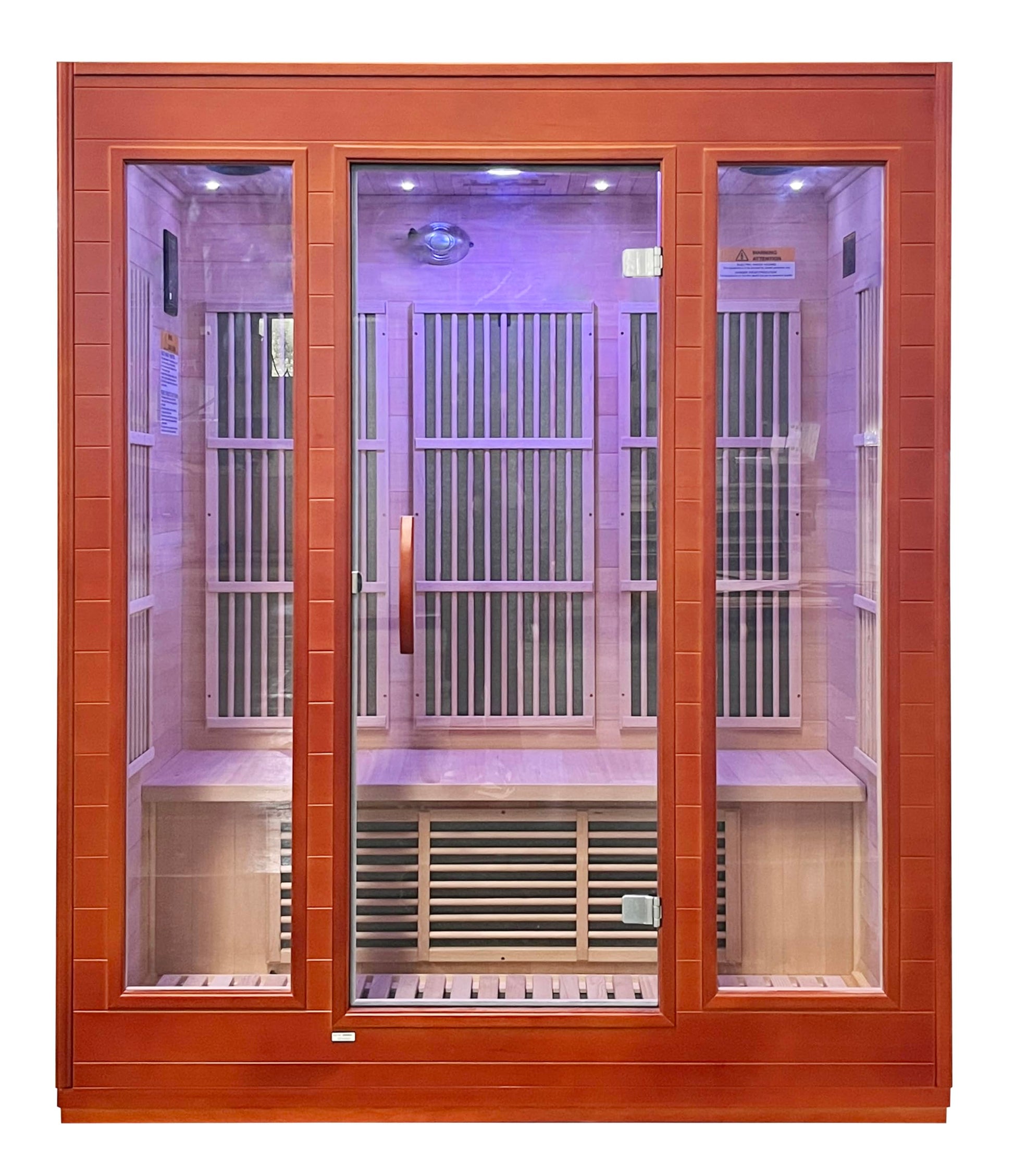 SteamSpa Home Sauna Room for 3 Person Hemlock Wooden Indoor Sauna Spa - Bluetooth Speaker, FM, Oxygen bar, Heating Plate, Three Colors Lanterns, Touch Control Panel Temperature - WoodArtSupply