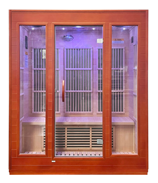 SteamSpa Home Sauna Room for 3 Person Hemlock Wooden Indoor Sauna Spa - Bluetooth Speaker, FM, Oxygen bar, Heating Plate, Three Colors Lanterns, Touch Control Panel Temperature - WoodArtSupply