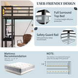 SUNLEI Loft Bed Full Size with Desk and Safety Guard Rail, Full Size Metal Bed Frame with Double Layer Shelves for Storage, No Box Spring 2 Security Ladders, Midnight Black SUNLEI