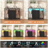 Frmobepts 59.1" W Dresser for Bedroom with Hanging Rack, 8 Drawer Dresser with LED Lights & Charging Station, Fabric Dressers with Portable Wheels,Metal Frame, Wooden Top (Black) Frmobepts