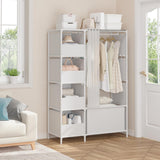 MOYIPIN Portable Closet，Free Standing Wardrobe Closet with Hanging Rod and Curtain，Clothes Storage Organizer, for Cloakroom, Bedroom，40.55 x 16.73 x 65.35Inches，White MOYIPIN