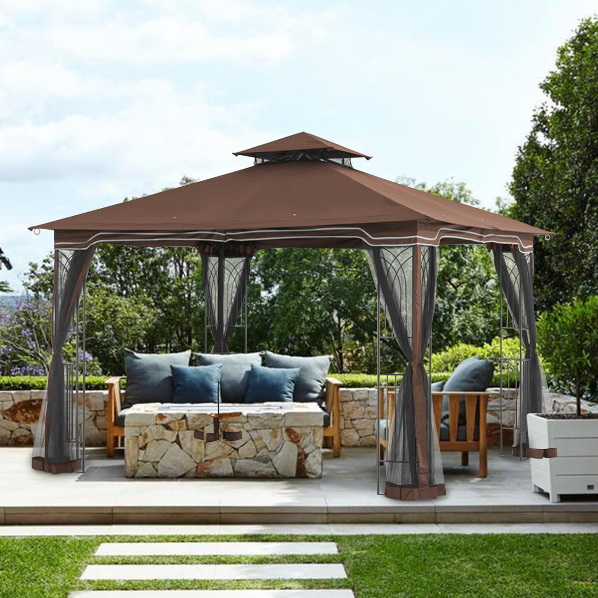 JANCANOPY Replacement Gazebo Canopy for 10 x 12 Regency II Patio Gazebo,(Brown) JANCANOPY