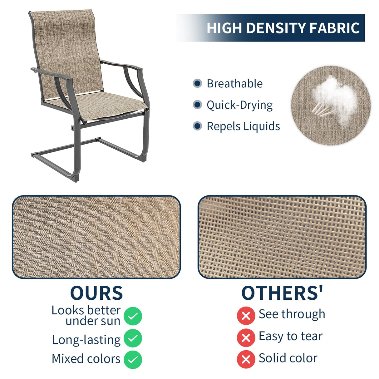 Amopatio Patio Chairs Set of 2, Outdoor Dining Chairs for All Weather, Breathable Patio Dining Chairs Outdoor Furniture for Backyard Deck, Brown Amopatio