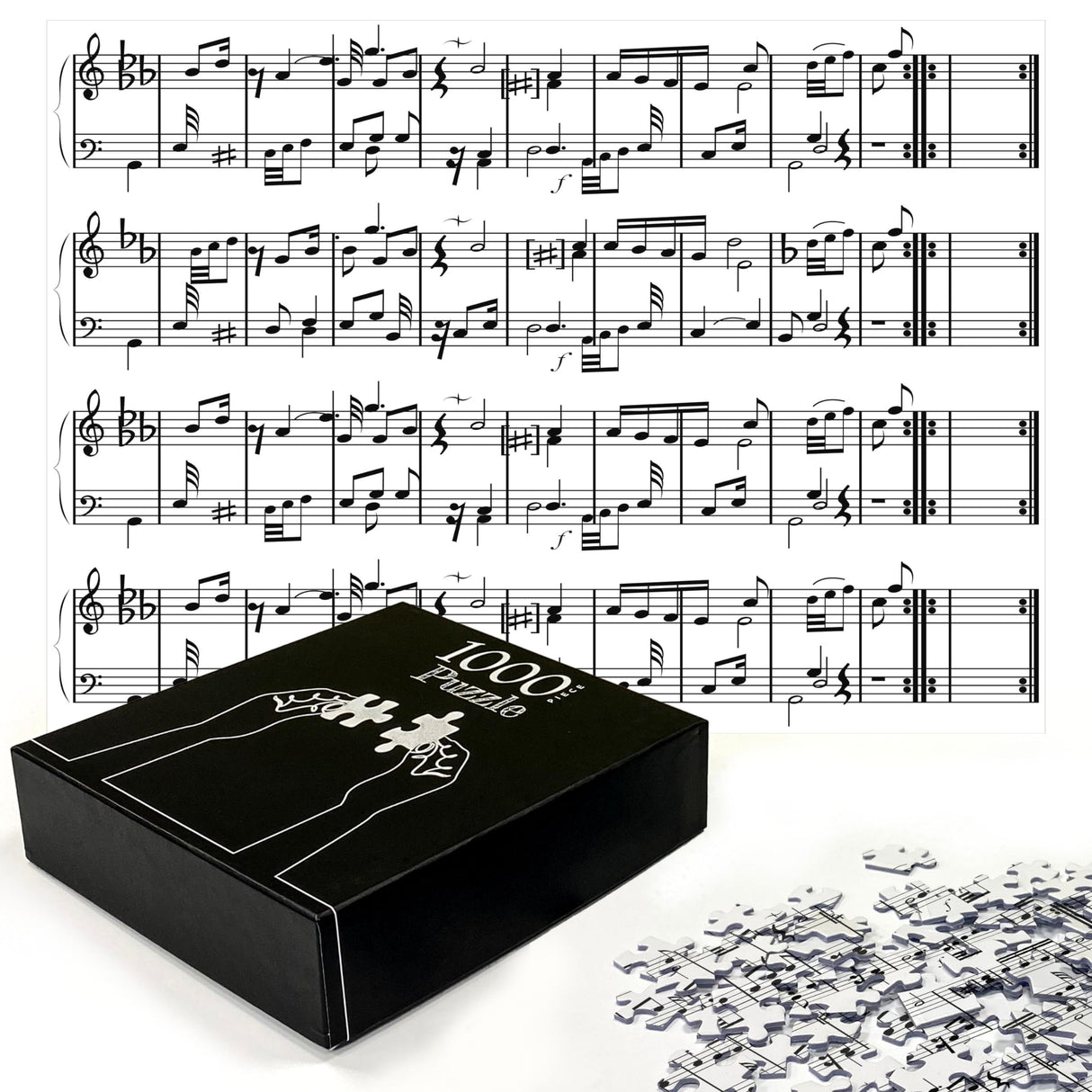 Ambesonne Music Jigsaw Puzzle for Adults, Musical Notes on The Clef Illustration Ornamental Pattern Art Print, Heirloom-Quality Fun Activity Durable Cardboard, 1000 pcs, White Ambesonne
